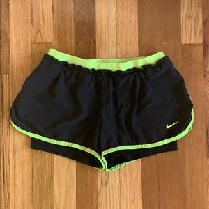 Black and Neon Yellow Nike Dri-Fit Shorts Size M